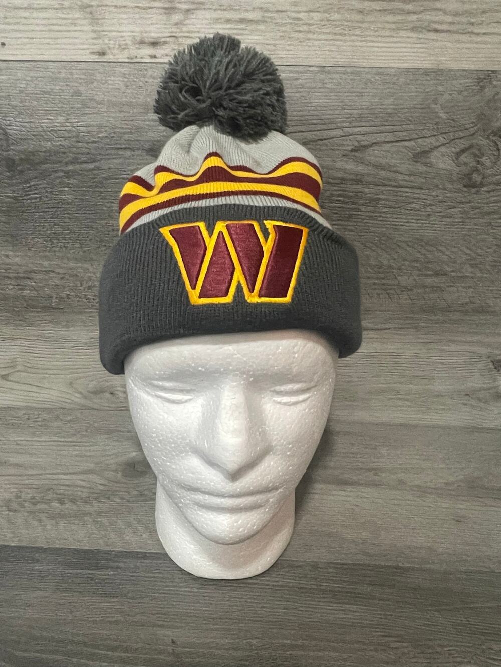 Washington Commanders New Era Pom Knit Beanie Gray Burgundy Gold NFL OSFM